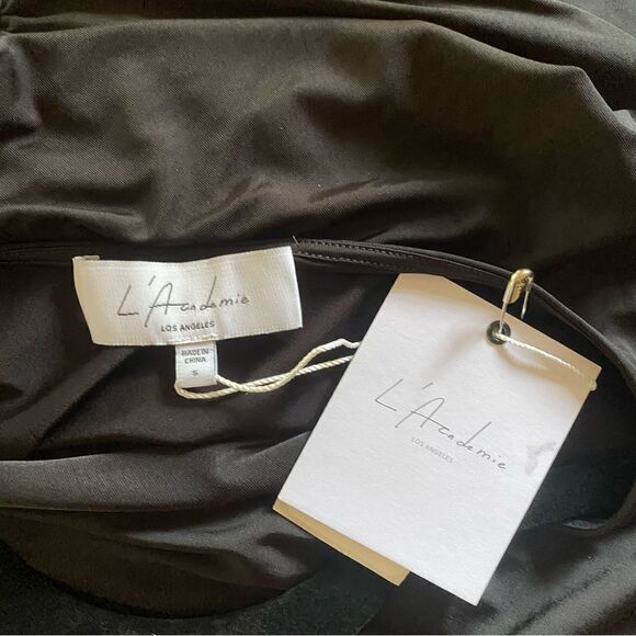 L’Academie Cora mini dress black minimalist stretch gathered basic Revolve S - Picture 8 of 10